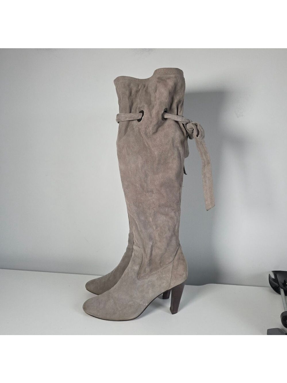 Cole Haan Air Rochelle Knee-High Scrunch Grey Suede Boots with Tie Size 8